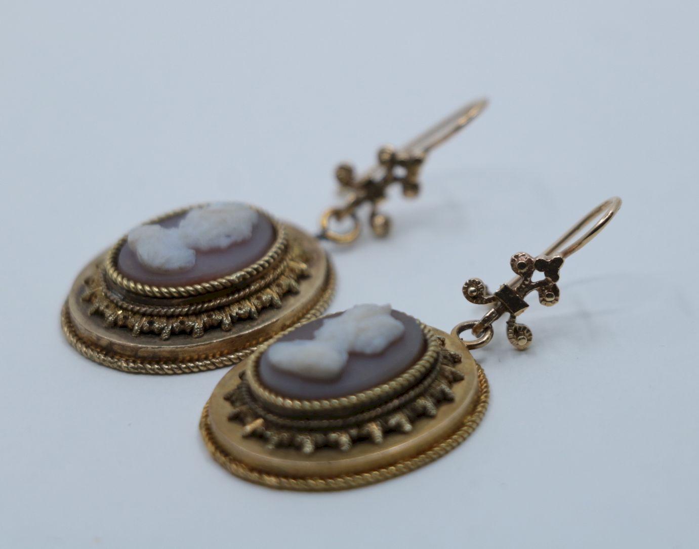 Vintage 14K Gold Cameo Earrings