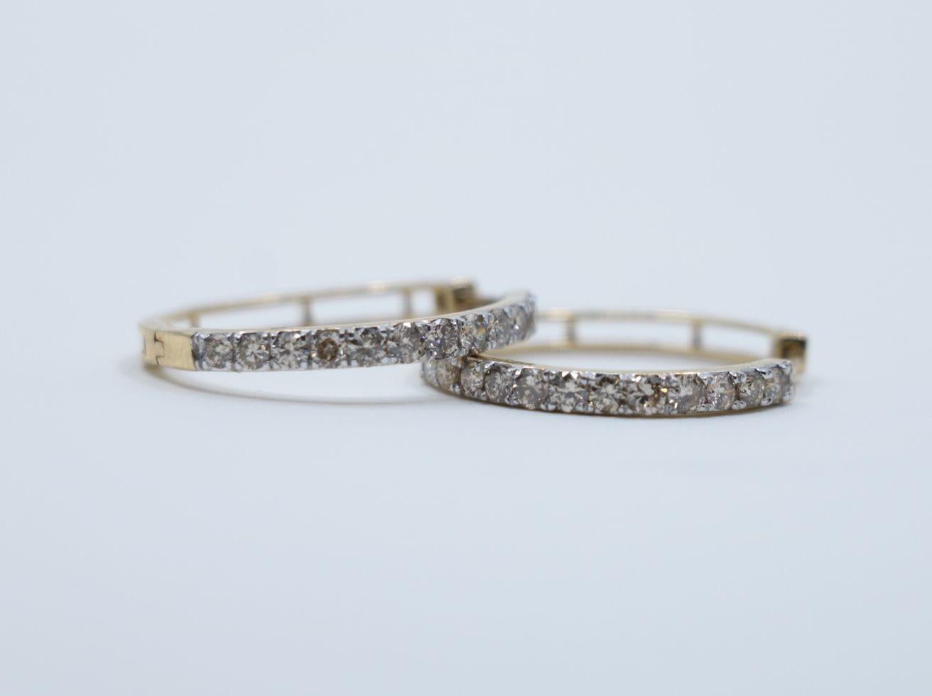 Vintage 10K Gold Diamond Hoop Earrings