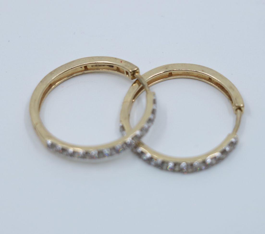 Vintage 10K Gold Diamond Hoop Earrings