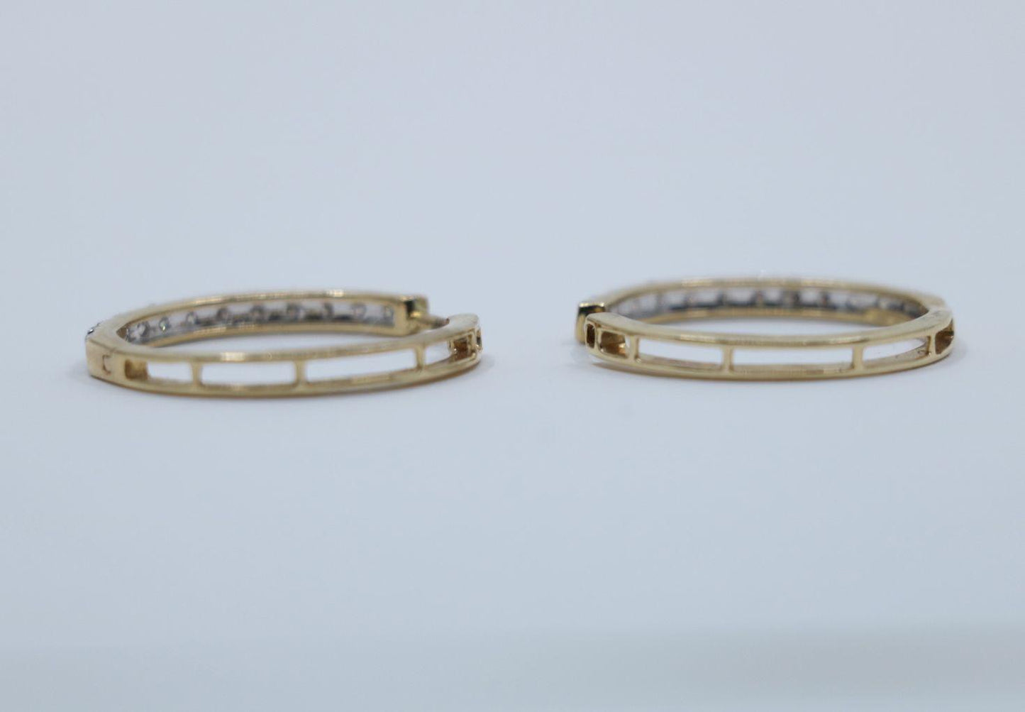 Vintage 10K Gold Diamond Hoop Earrings