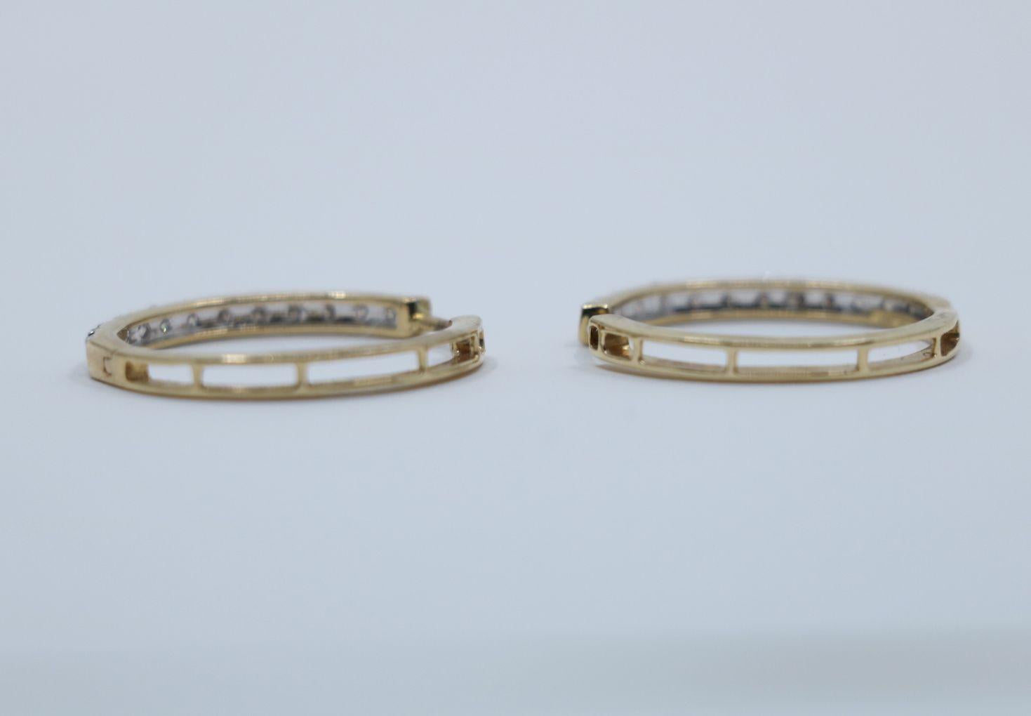 Vintage 10K Gold Diamond Hoop Earrings