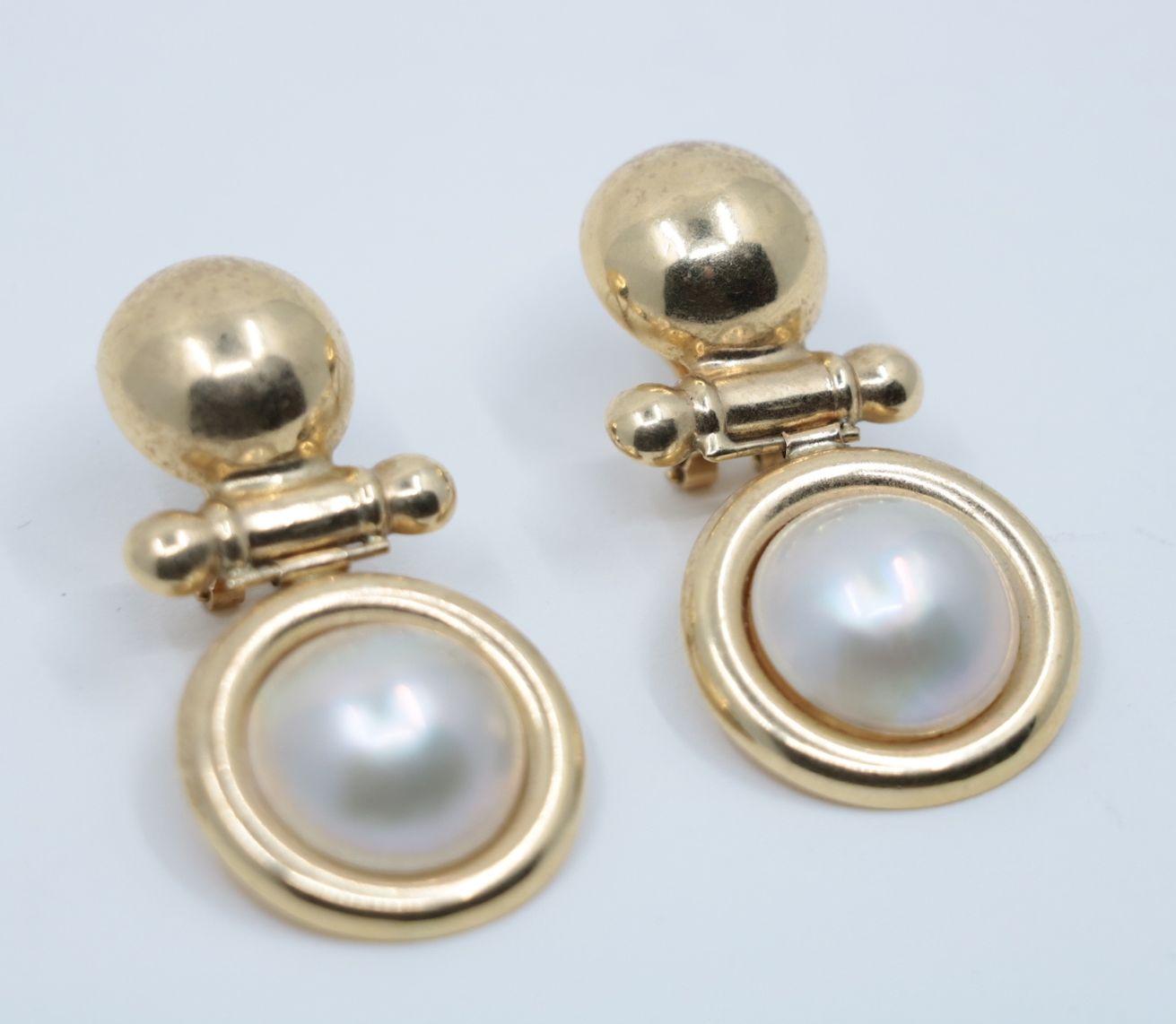 Vintage 14K Gold Pearl Cabochon Earrings