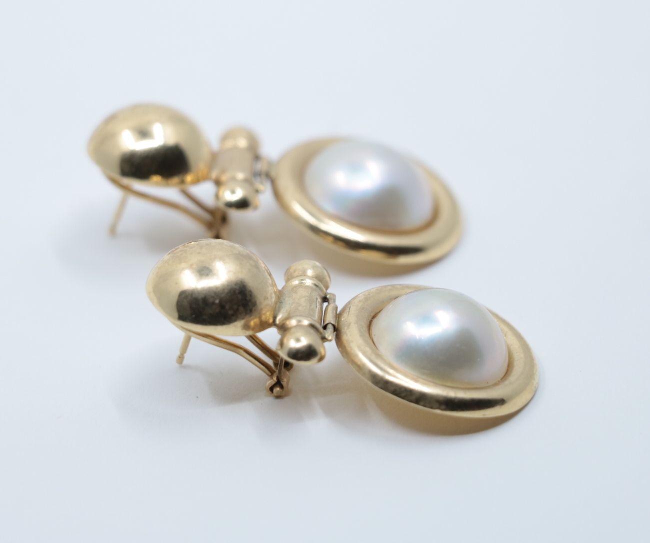 Vintage 14K Gold Pearl Cabochon Earrings