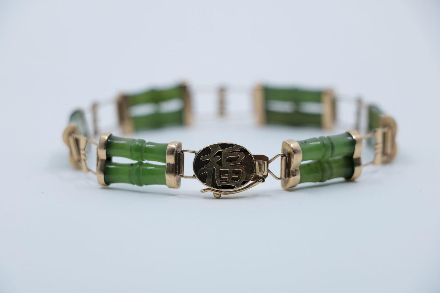 Vintage 14K Gold Jade Bamboo Bracelet