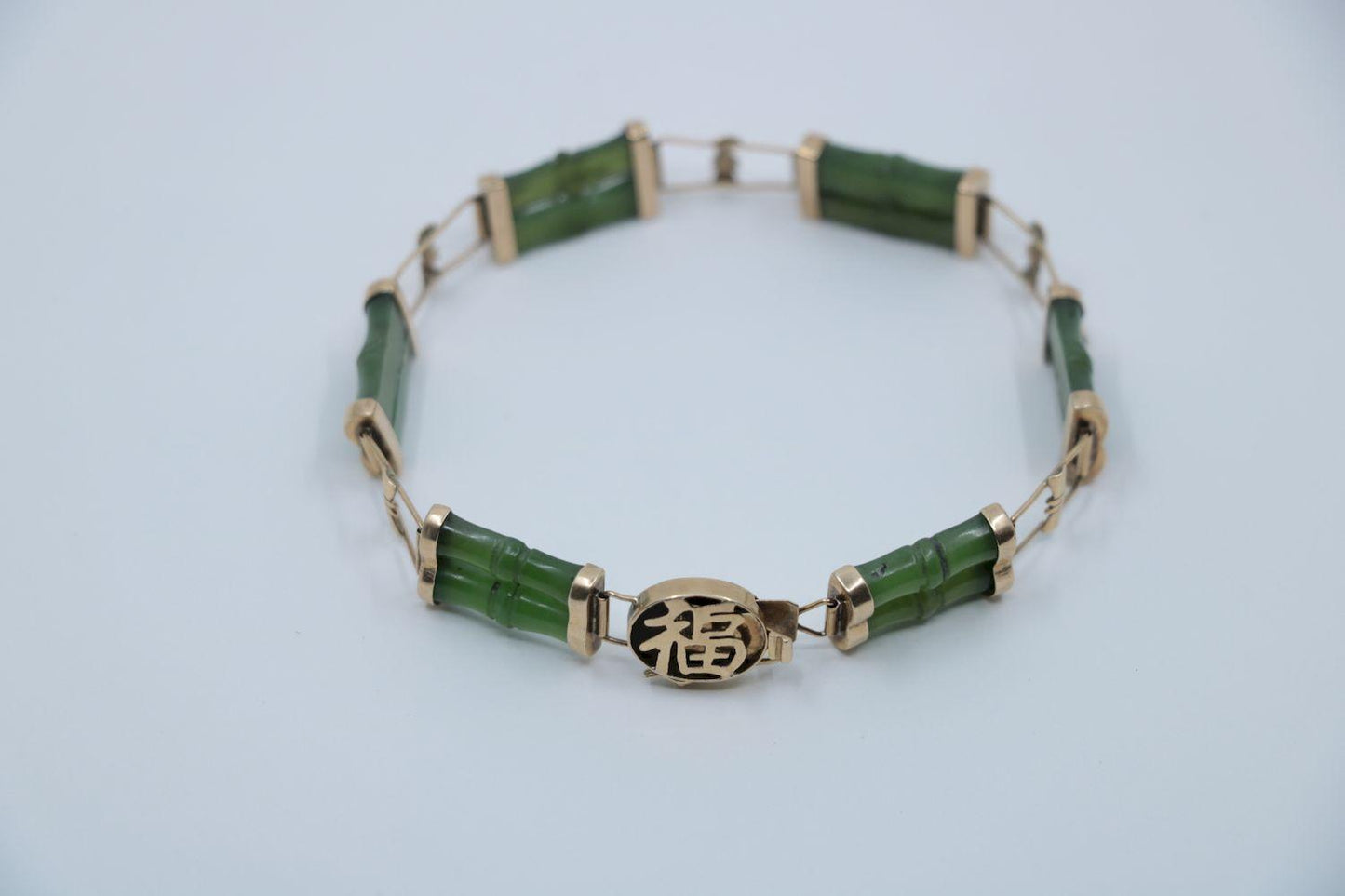 Vintage 14K Gold Jade Bamboo Bracelet