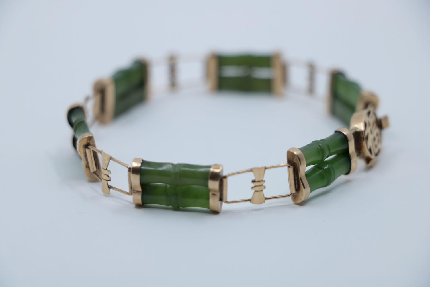 Vintage 14K Gold Jade Bamboo Bracelet