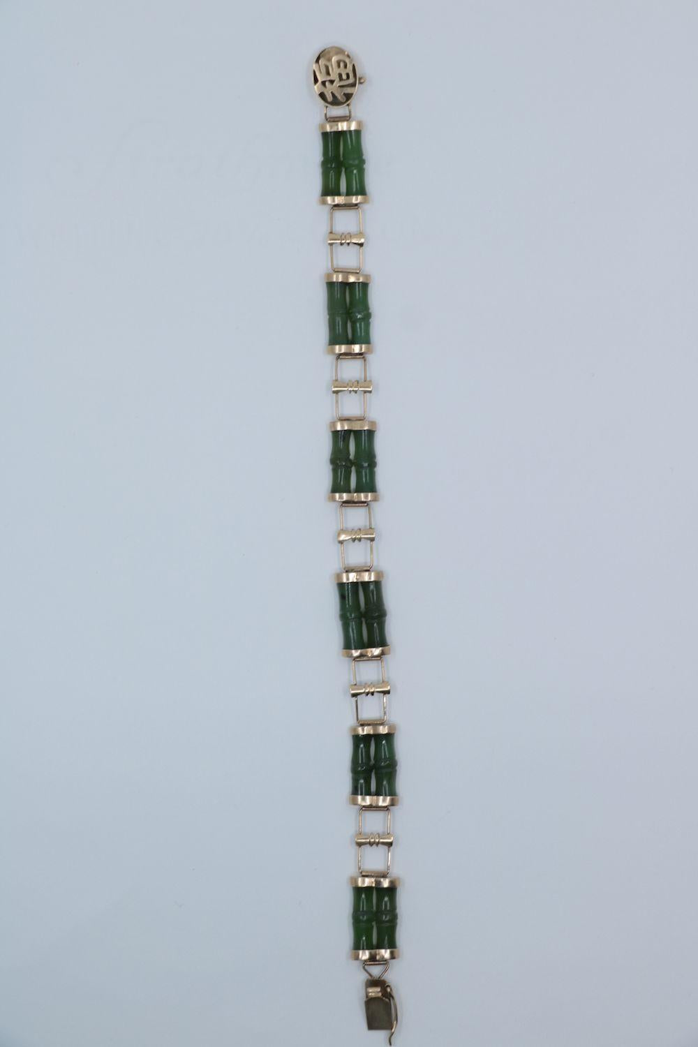 Vintage 14K Gold Jade Bamboo Bracelet