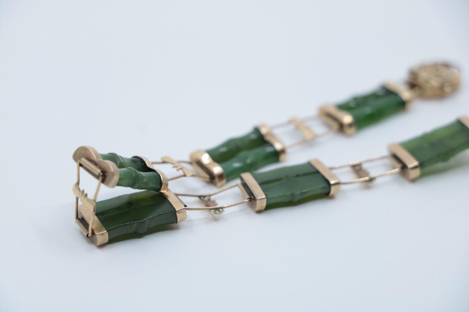 Vintage 14K Gold Jade Bamboo Bracelet