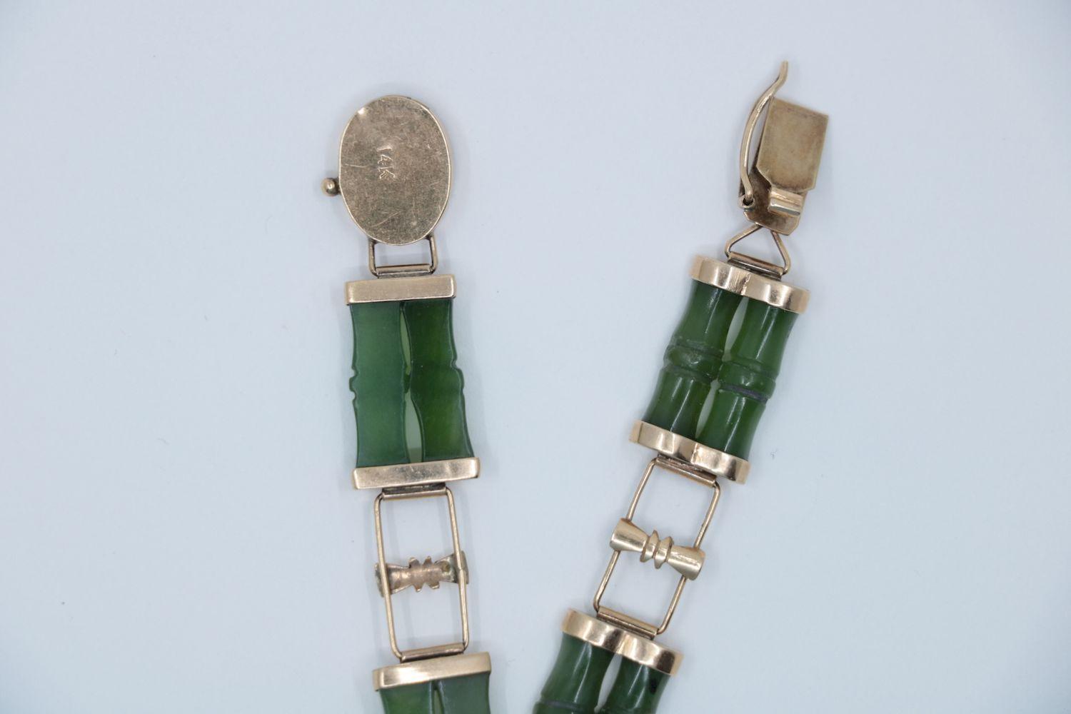 Vintage 14K Gold Jade Bamboo Bracelet