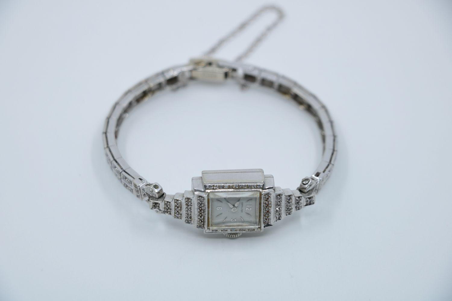 Vinatge Hamilton 14K White Gold Diamond Watch Bracelet