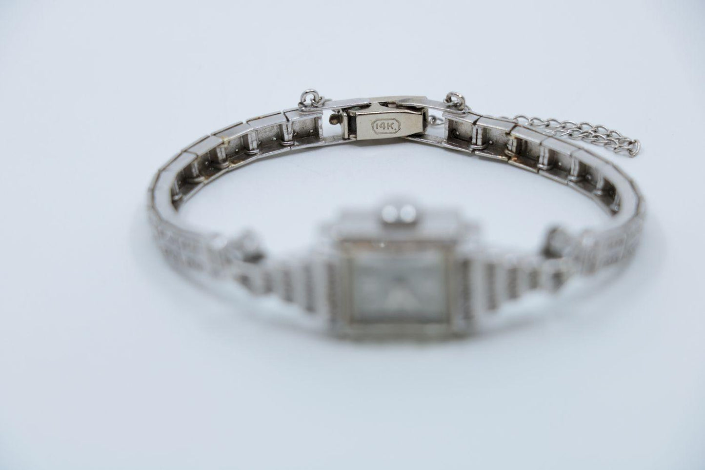 Vinatge Hamilton 14K White Gold Diamond Watch Bracelet