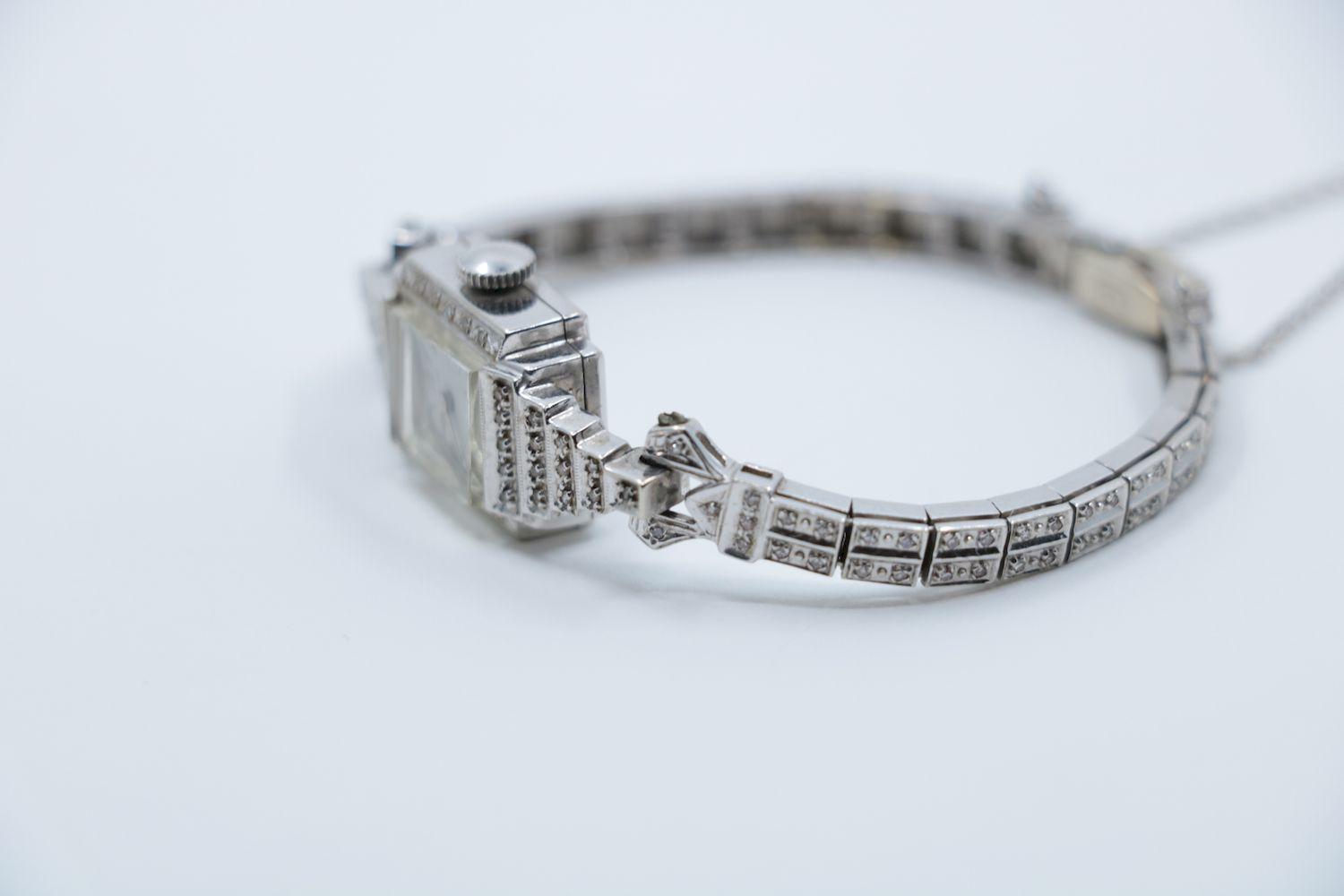 Vinatge Hamilton 14K White Gold Diamond Watch Bracelet