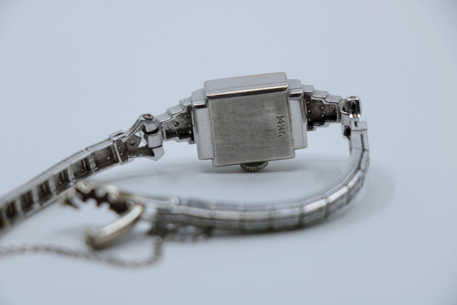 Vinatge Hamilton 14K White Gold Diamond Watch Bracelet