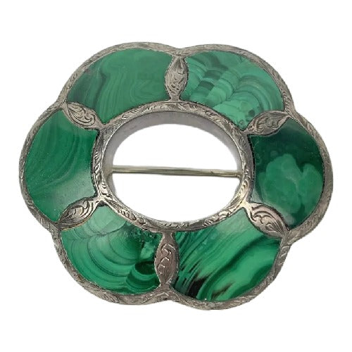 Sterling Silver Malachite Brooch Pendant Brooch