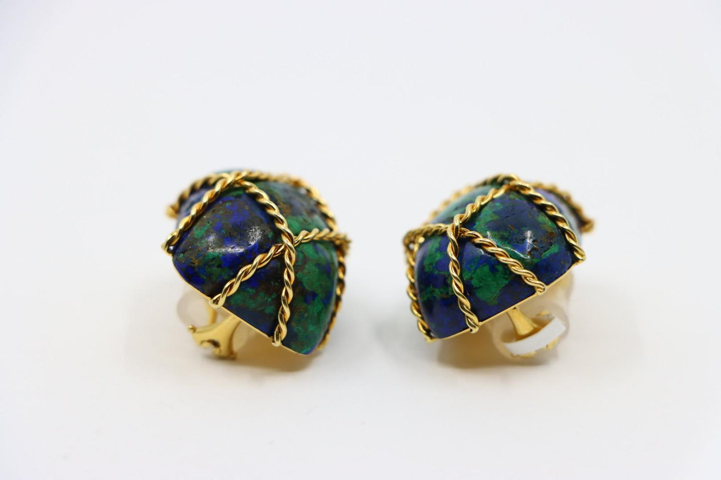 Vintage Seaman Schepps 18K Gold Azurmalachite Earrings