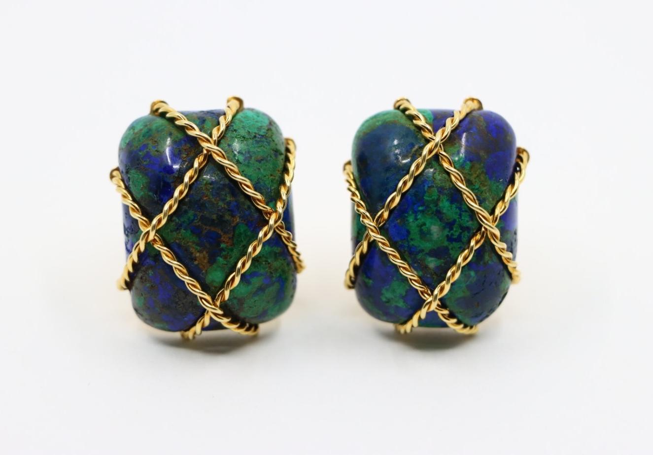 Vintage Seaman Schepps 18K Gold Azurmalachite Earrings