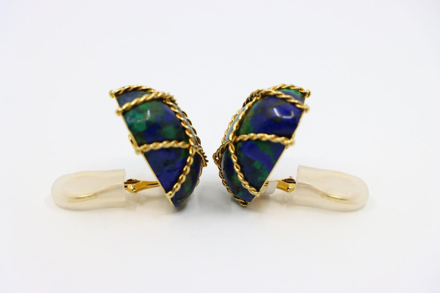 Vintage Seaman Schepps 18K Gold Azurmalachite Earrings