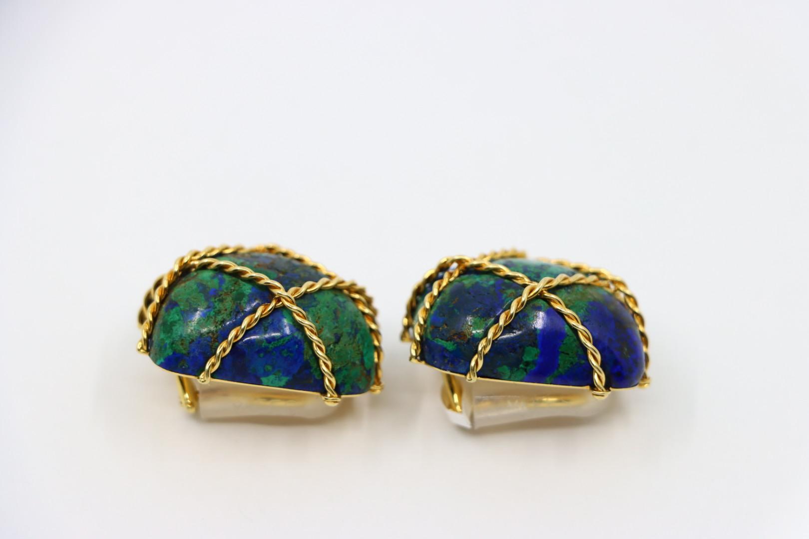 Vintage Seaman Schepps 18K Gold Azurmalachite Earrings