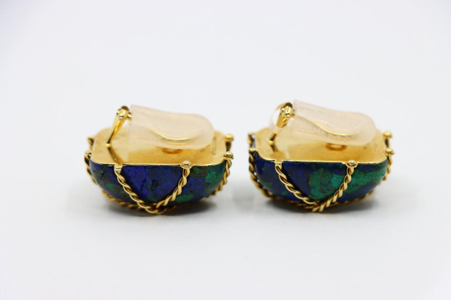 Vintage Seaman Schepps 18K Gold Azurmalachite Earrings