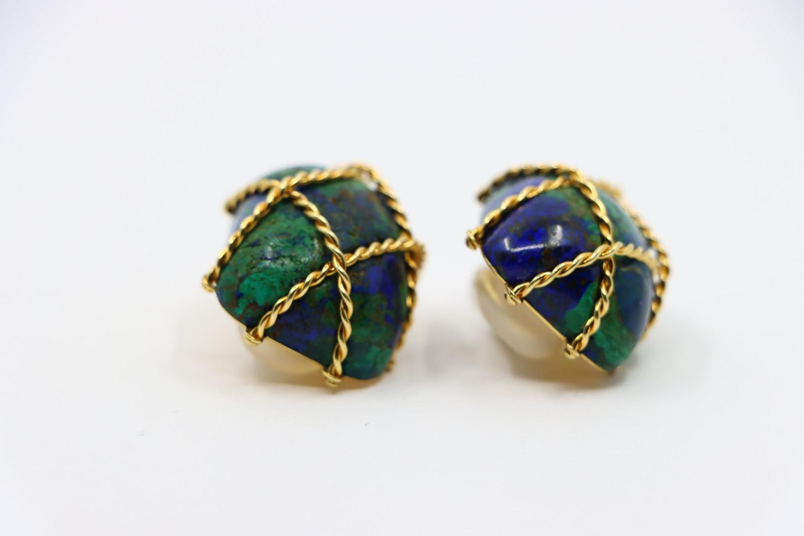 Vintage Seaman Schepps 18K Gold Azurmalachite Earrings