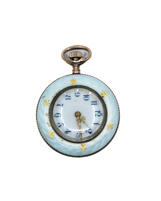 Vintage 14K Gold Guilloche Clock Pendant