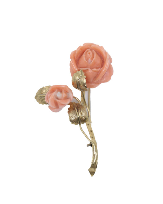 Vintage 18K Gold Coral Flower Brooch