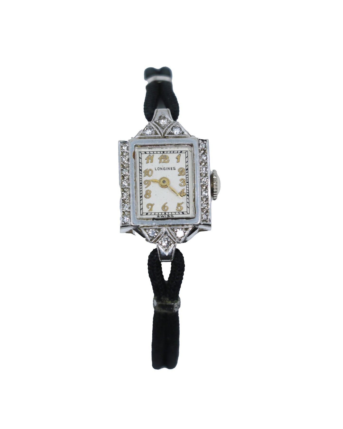 Vintage Longines 14K White Gold Art Deco Diamond Watch Bracelet