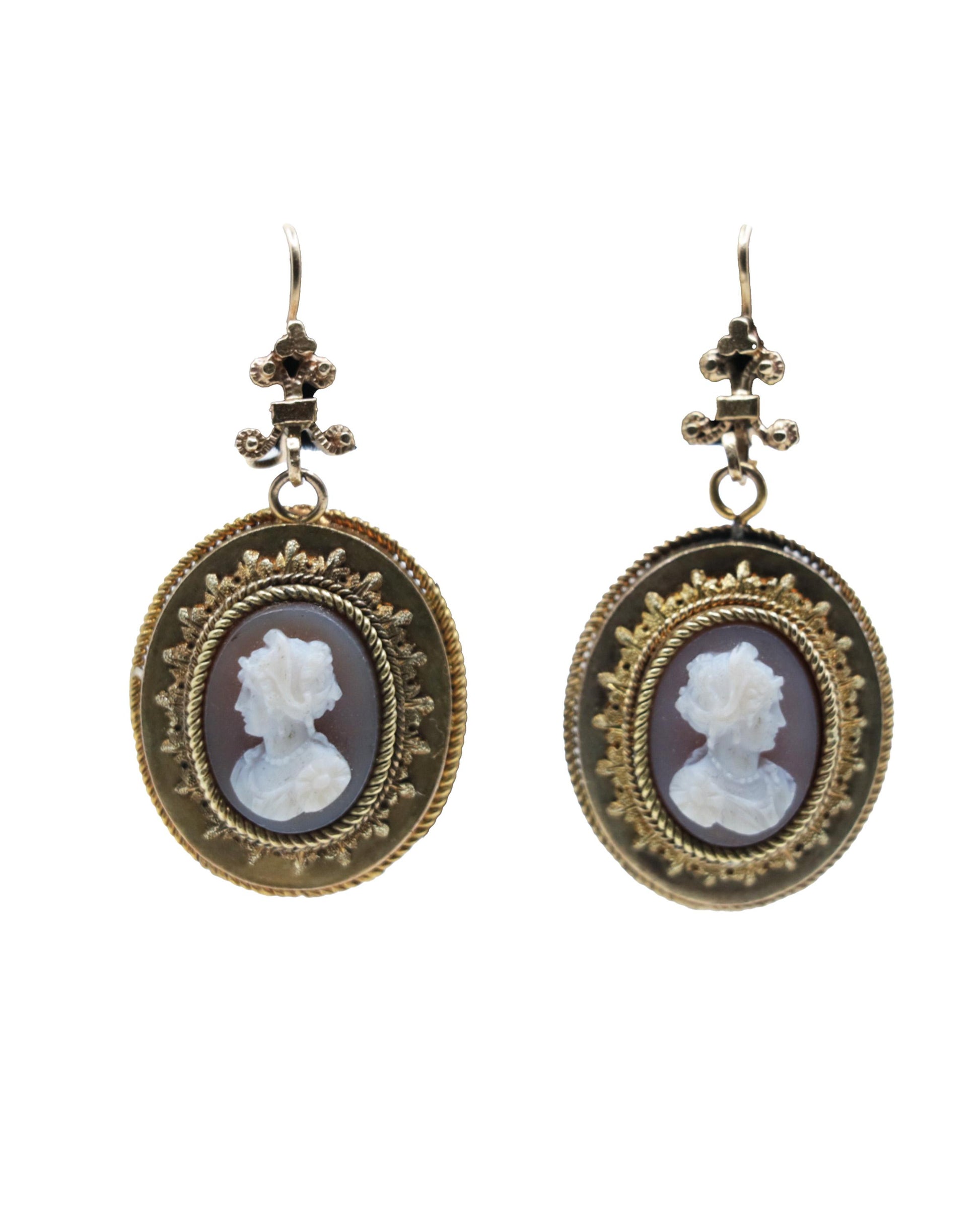 Vintage 14K Gold Cameo Earrings