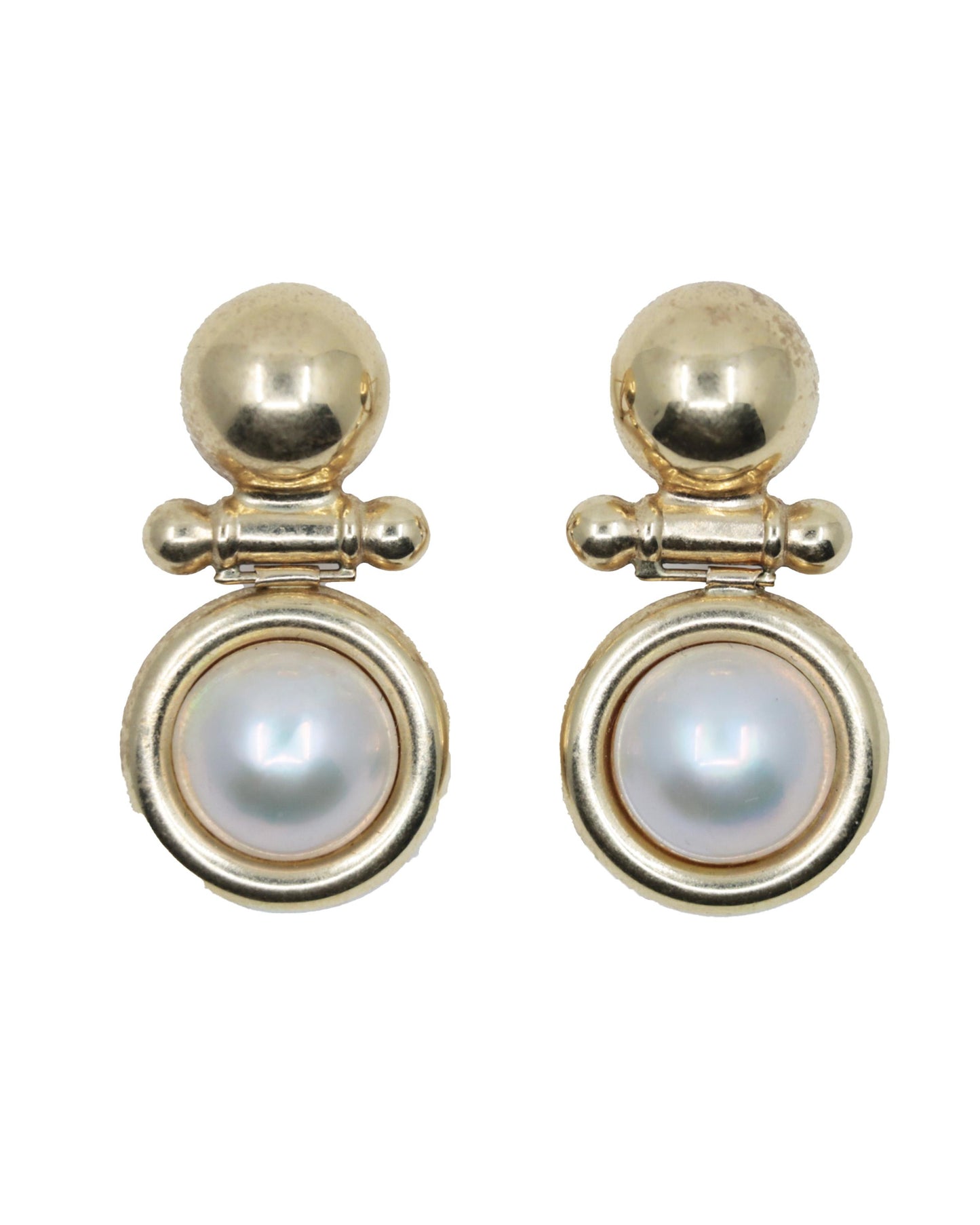 Vintage 14K Gold Pearl Cabochon Earrings