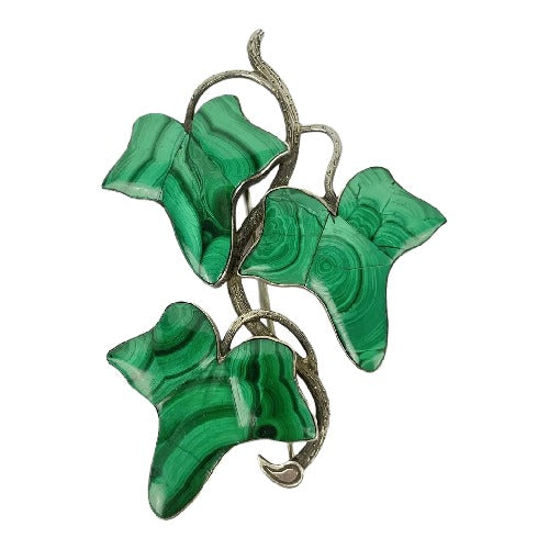 Sterling Silver Malachite Brooch Pin