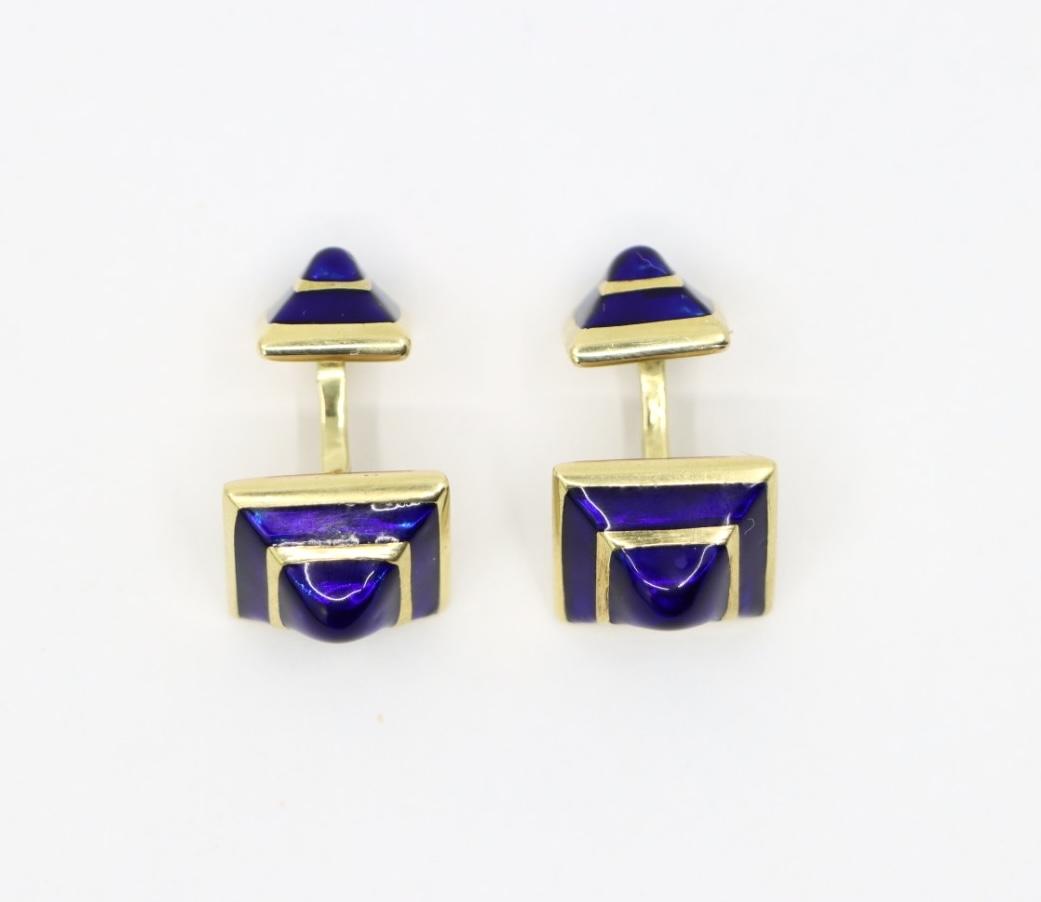 Vintage David Webb 18K Gold Enamel Cufflink Set