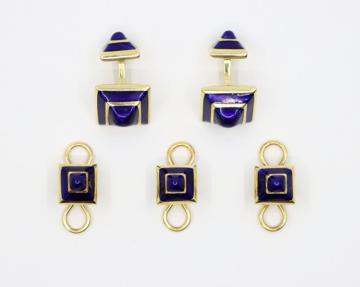 Vintage David Webb 18K Gold Enamel Cufflink Set