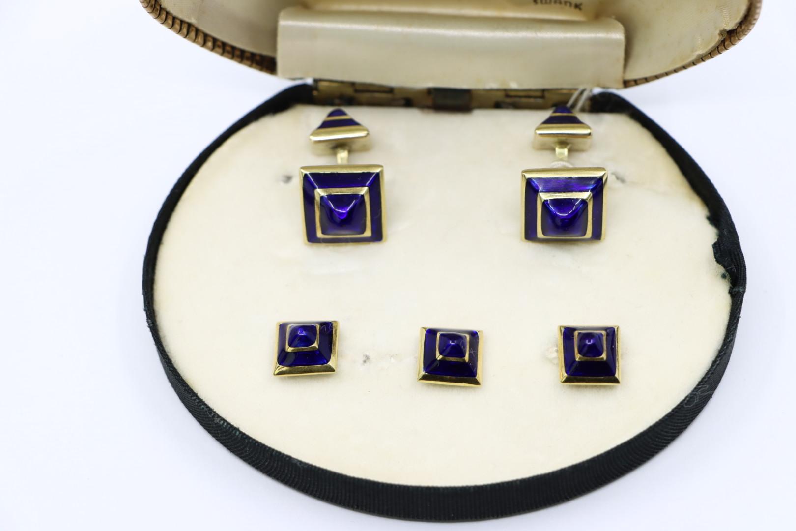 Vintage David Webb 18K Gold Enamel Cufflink Set