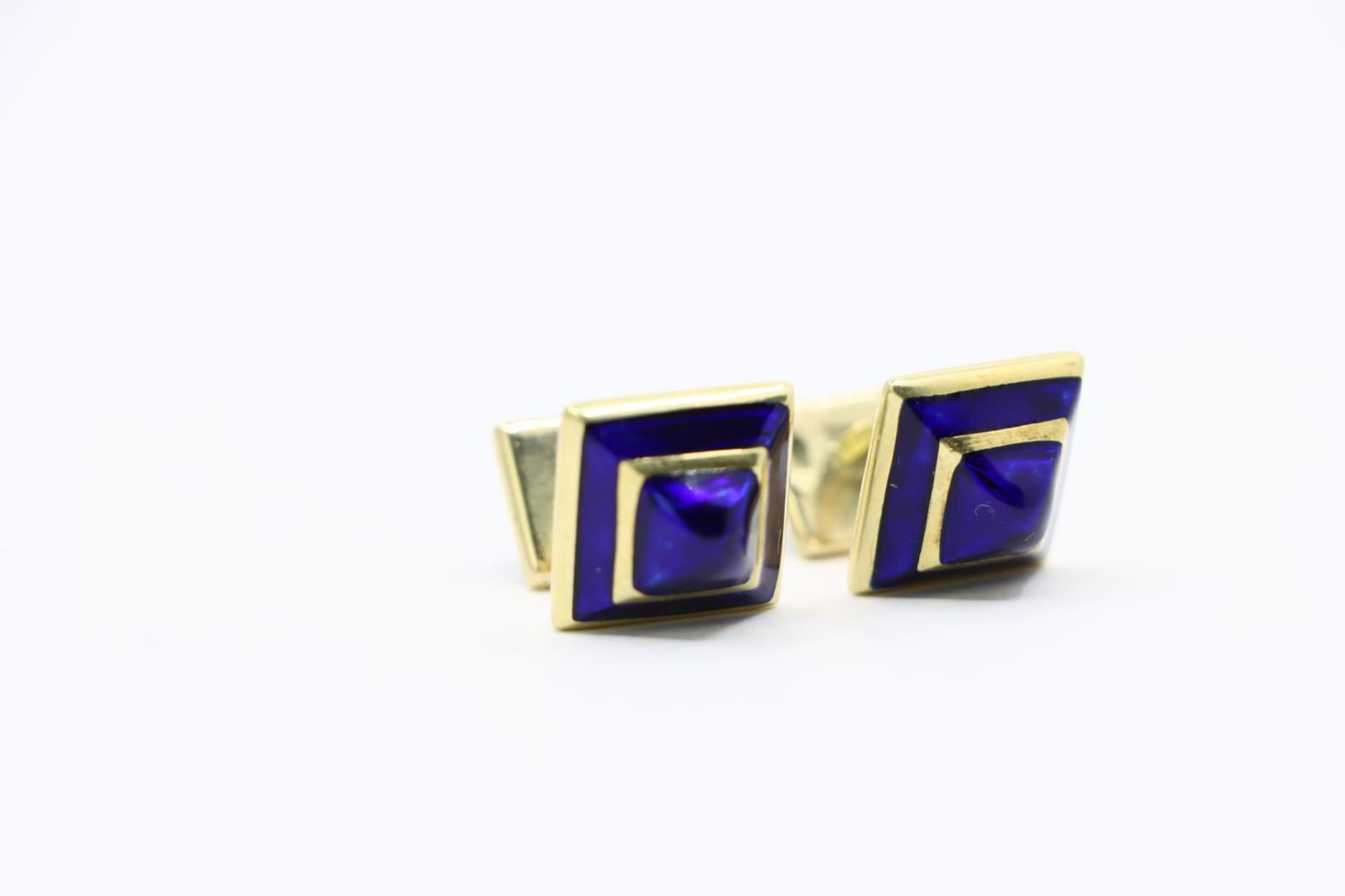 Vintage David Webb 18K Gold Enamel Cufflink Set