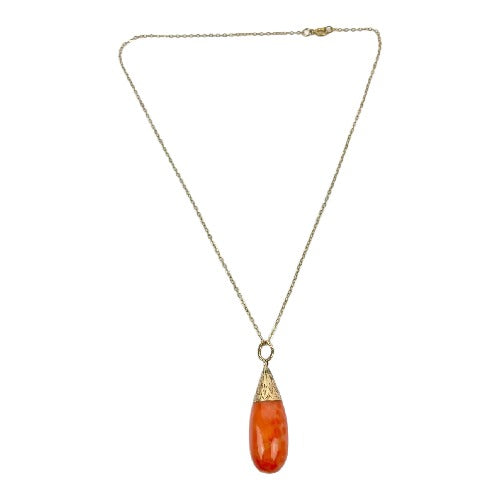 Victorian 14k Gold Coral Drop Pendant Necklace