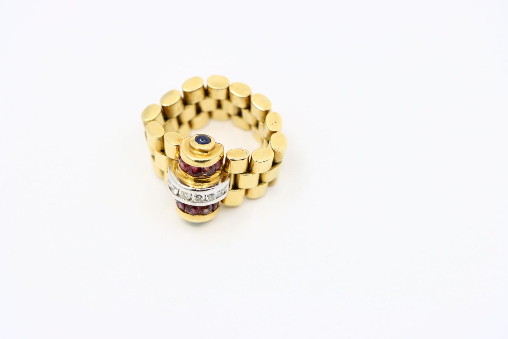 An Interesting Retro 18K Gold Diamond Ruby Ring Watch Strap Link Style