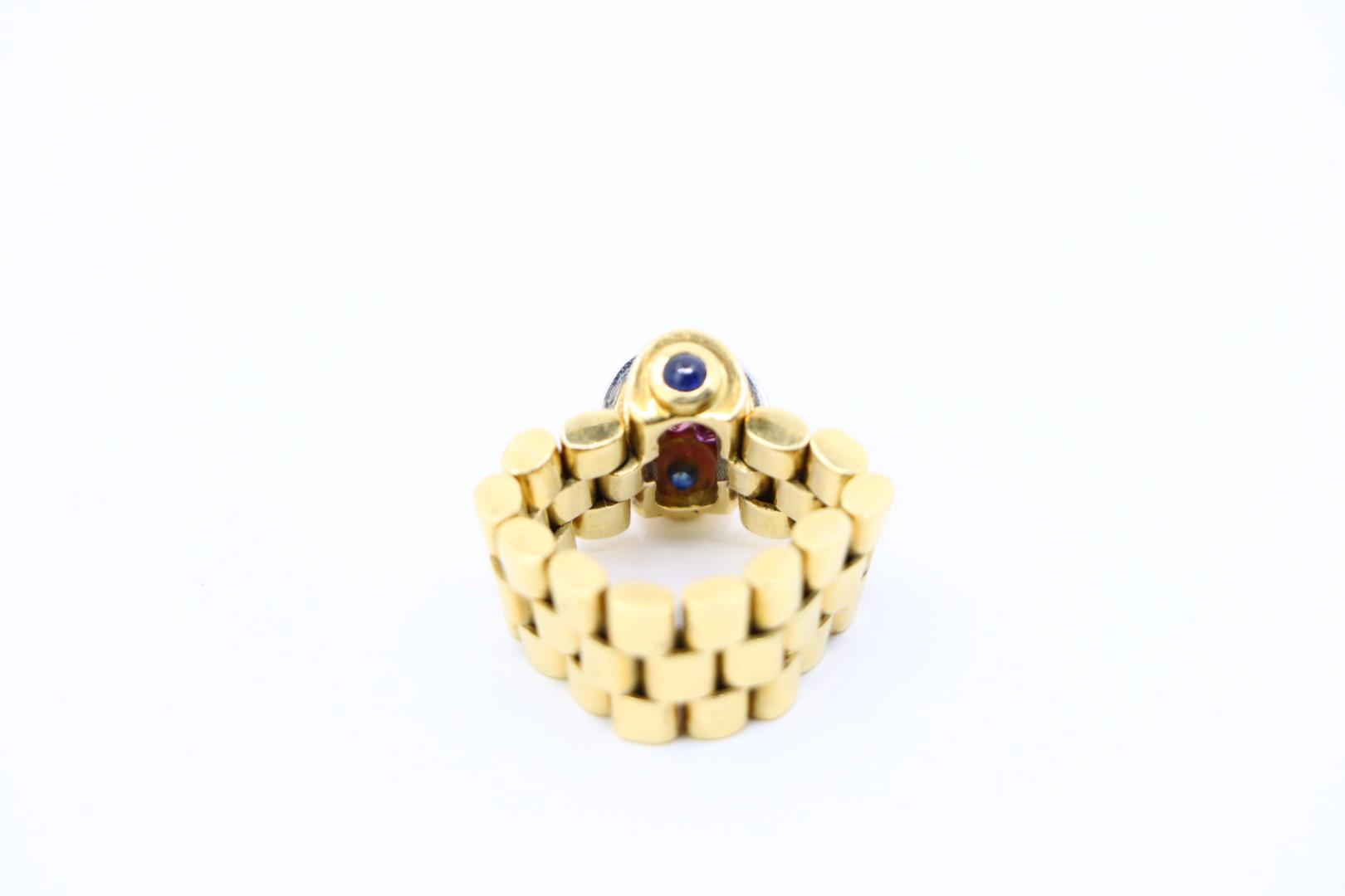 An Interesting Retro 18K Gold Diamond Ruby Ring Watch Strap Link Style