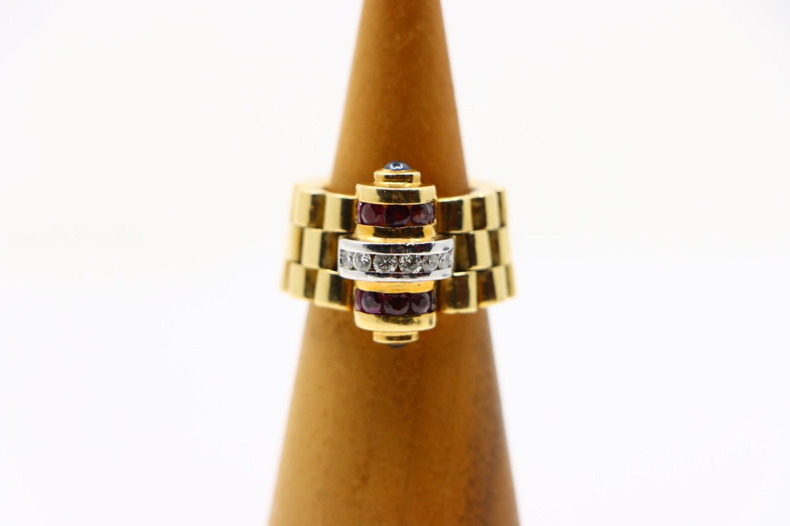 An Interesting Retro 18K Gold Diamond Ruby Ring Watch Strap Link Style