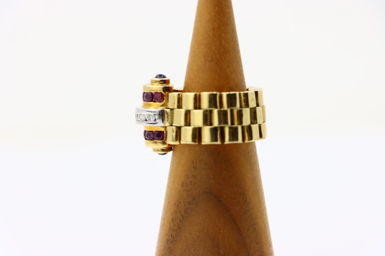 An Interesting Retro 18K Gold Diamond Ruby Ring Watch Strap Link Style