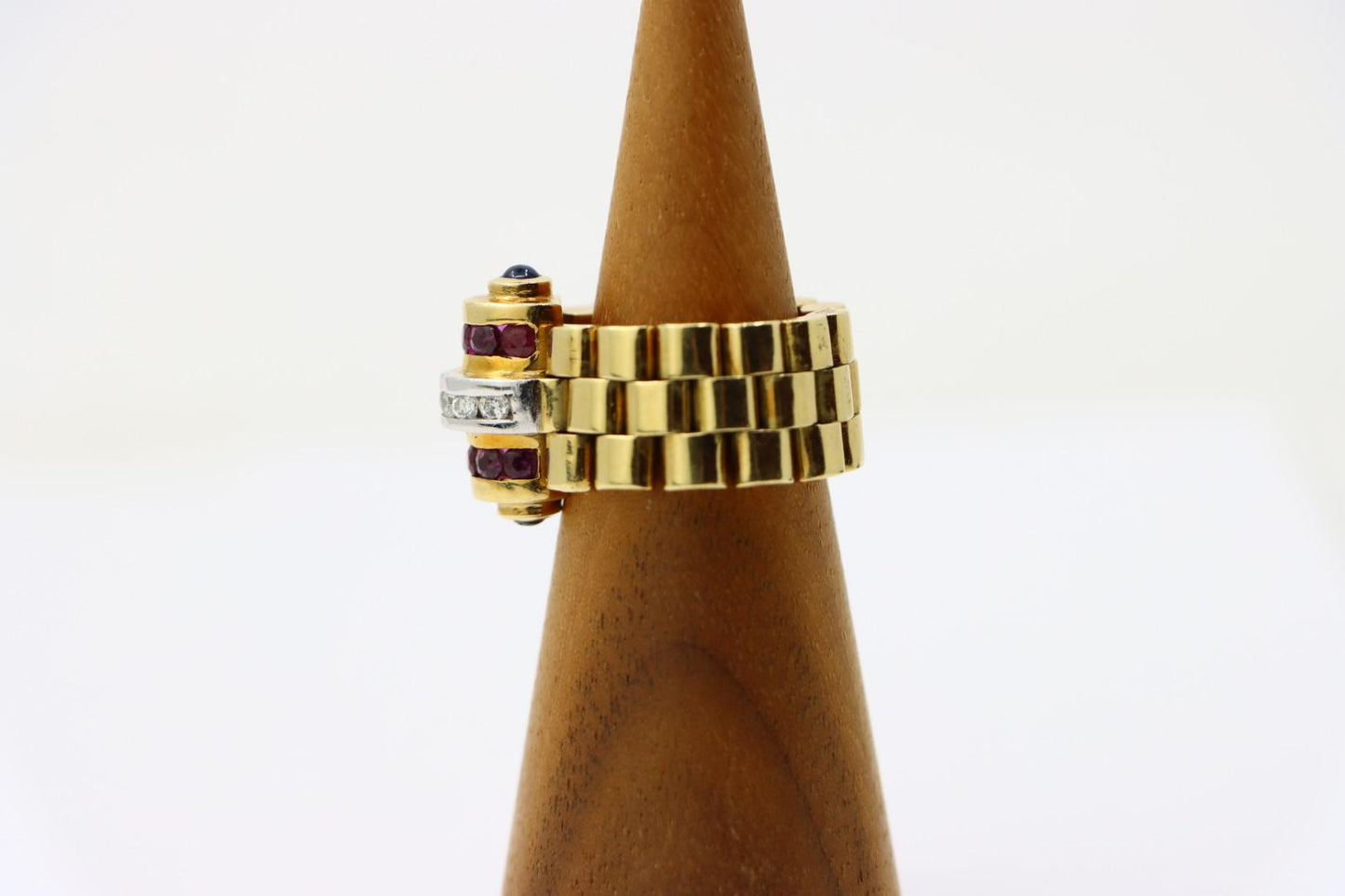 An Interesting Retro 18K Gold Diamond Ruby Ring Watch Strap Link Style