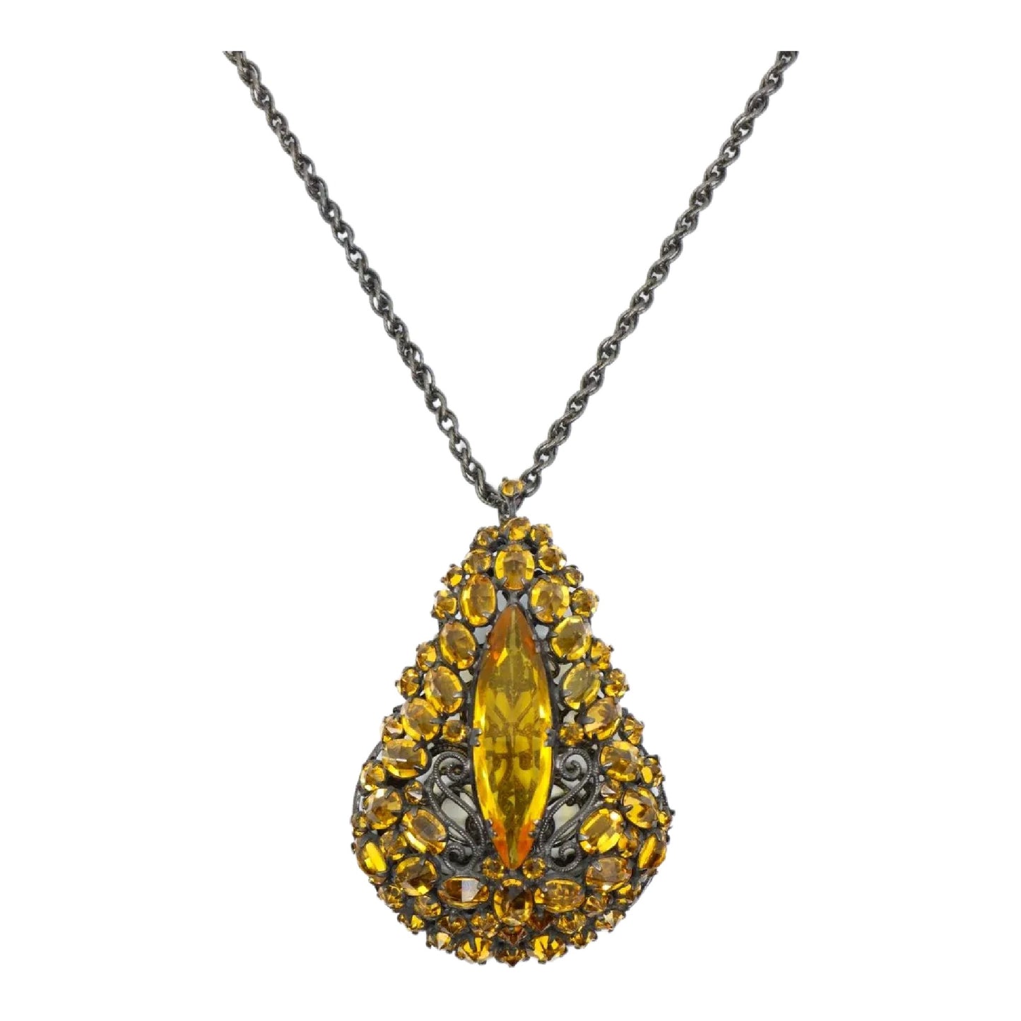 Rare Schreiner Yellow Crystal Pendant Necklace