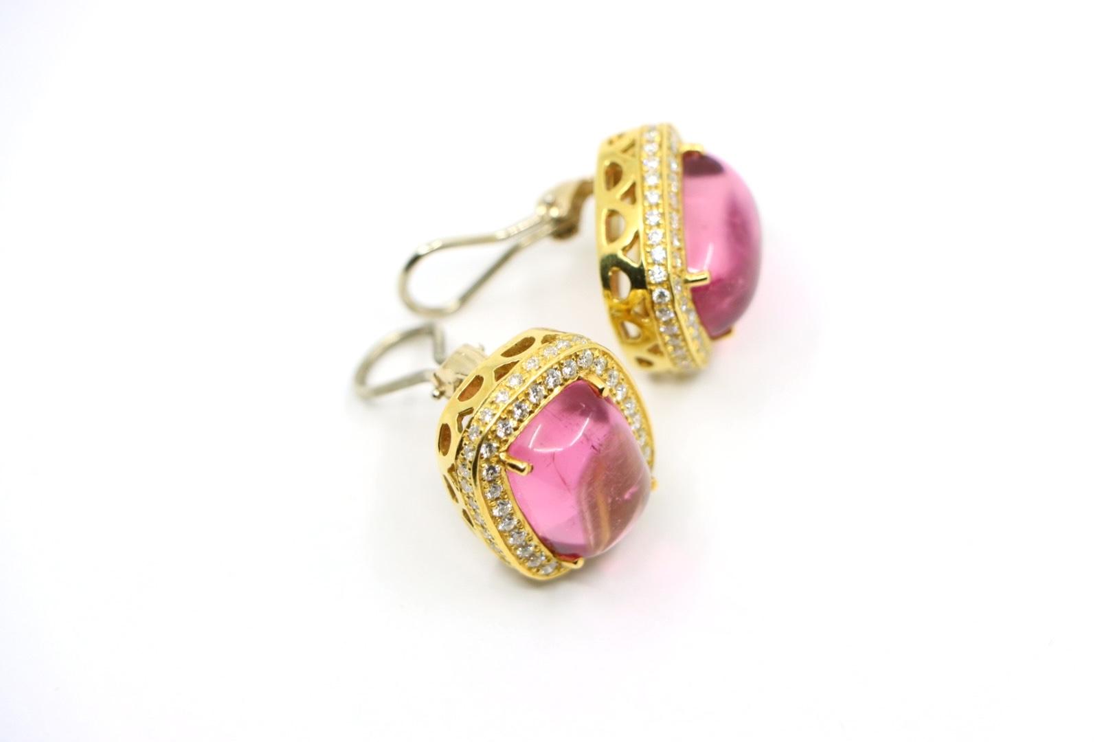 ANF 18K Gold Pink Tourmaline Diamonds Earring