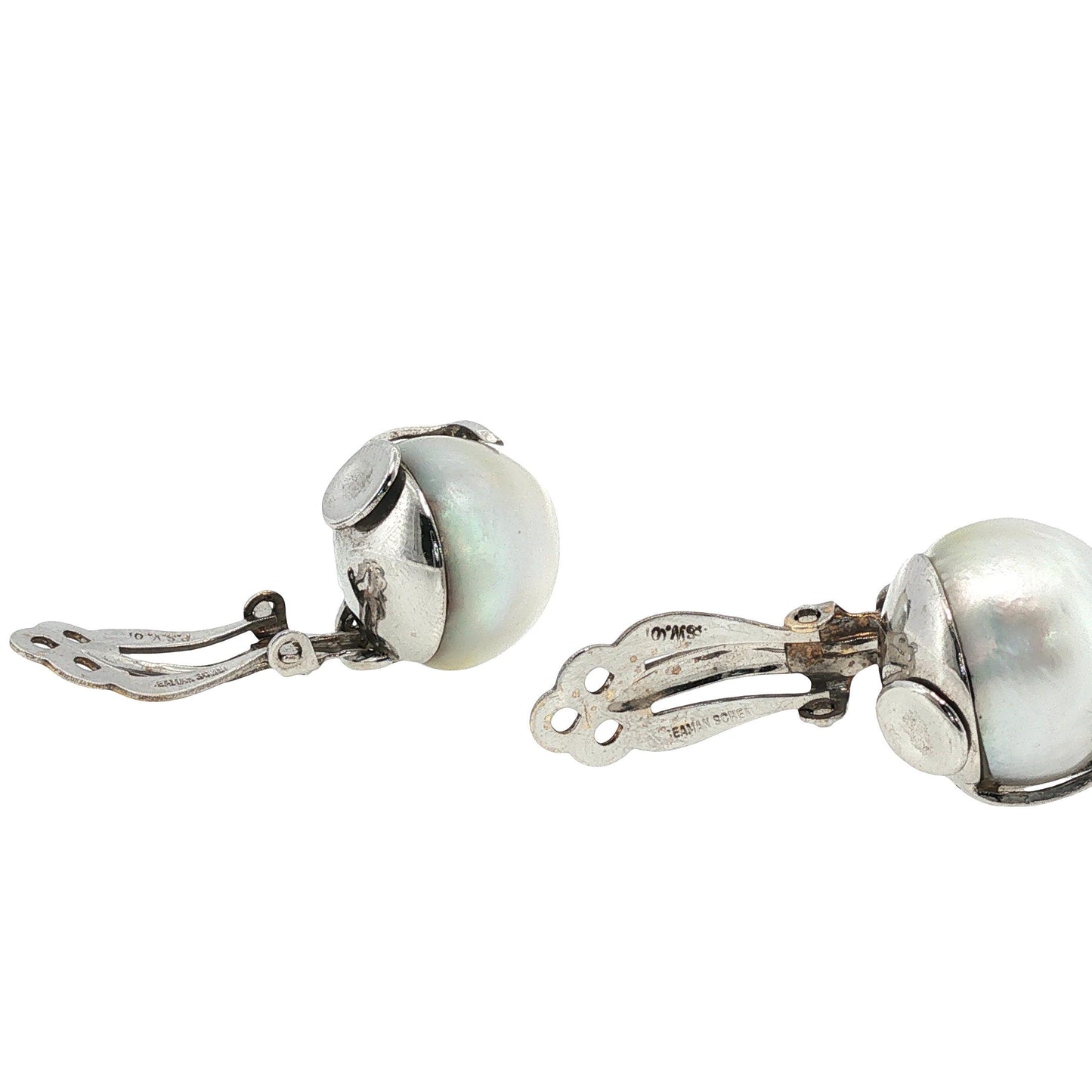 Vintage Seaman Schepps 14K White Gold Pearl and Diamond Earrings