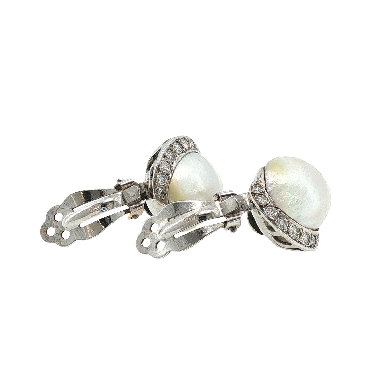 Vintage Seaman Schepps 14K White Gold Pearl and Diamond Earrings