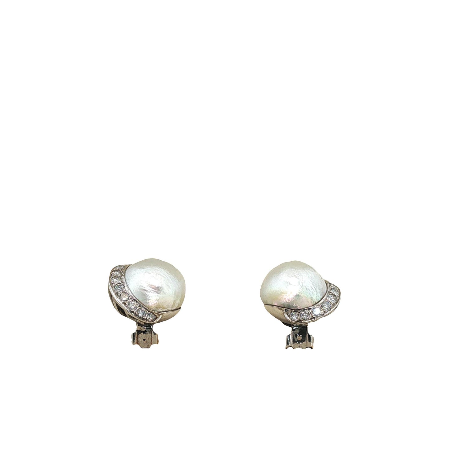 Vintage Seaman Schepps 14K White Gold Pearl and Diamond Earrings