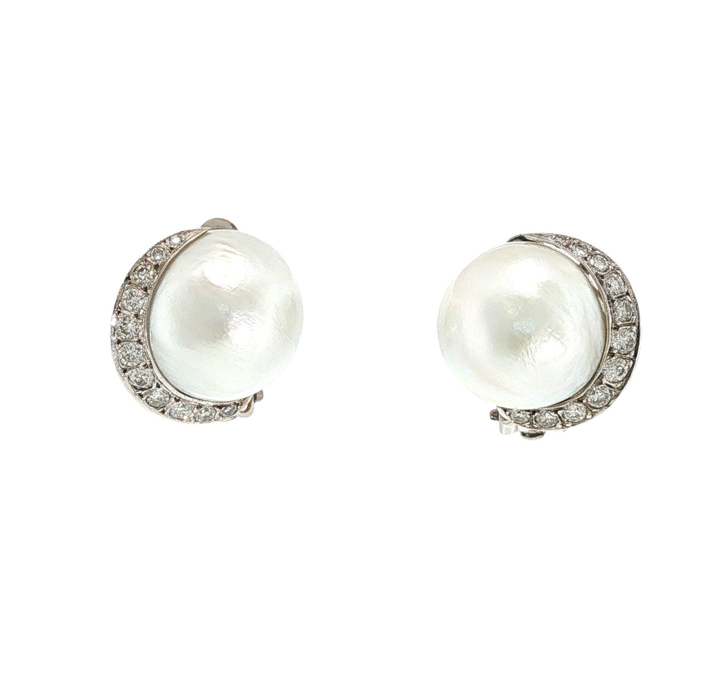 Vintage Seaman Schepps 14K White Gold Pearl and Diamond Earrings