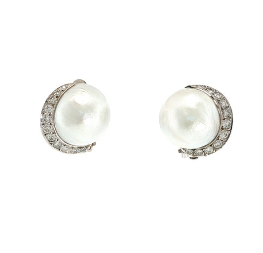 Vintage Seaman Schepps 14K White Gold Pearl and Diamond Earrings