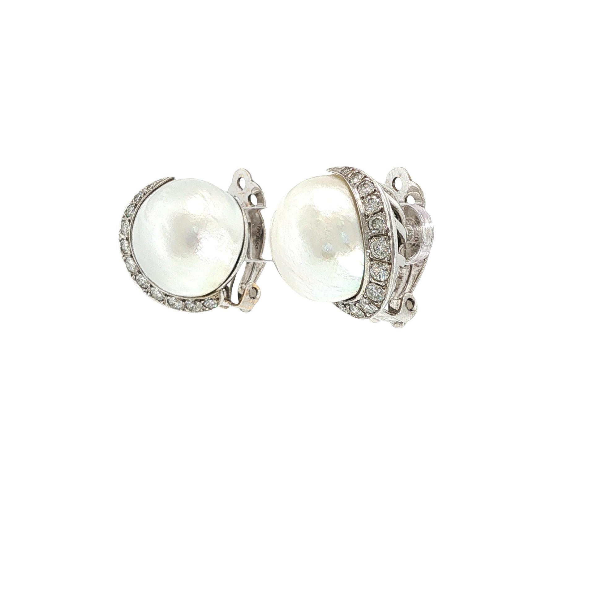Vintage Seaman Schepps 14K White Gold Pearl and Diamond Earrings