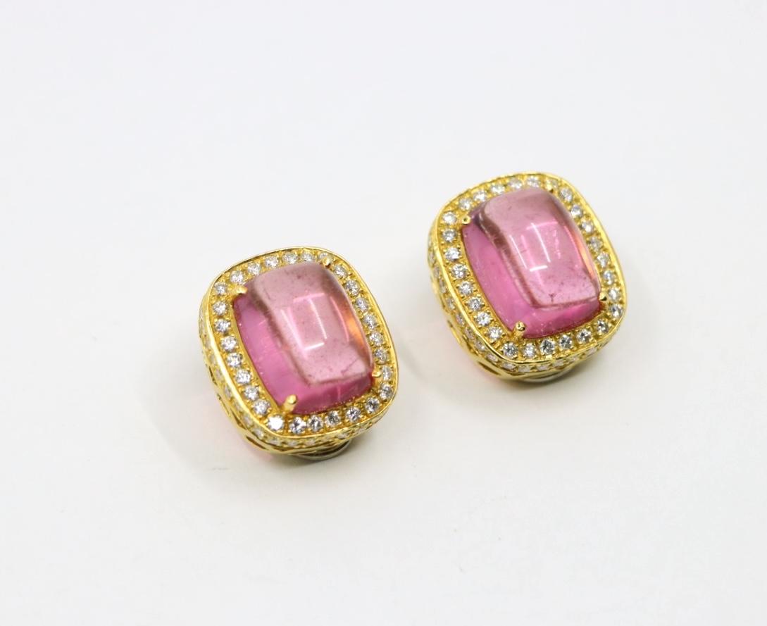 ANF 18K Gold Pink Tourmaline Diamonds Earring