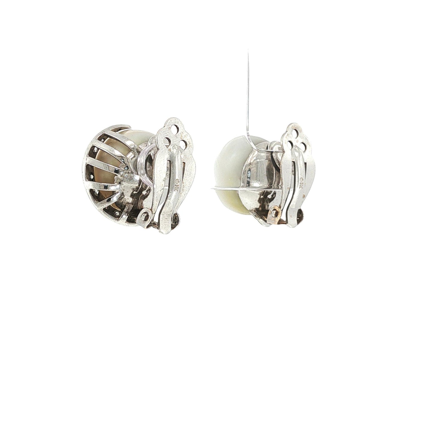 Vintage Seaman Schepps 14K White Gold Pearl and Diamond Earrings
